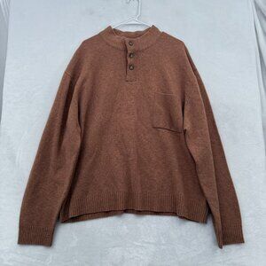 Orvis Sweater Mens 2XL Brown Lambswool Pullover Pocket Stretch